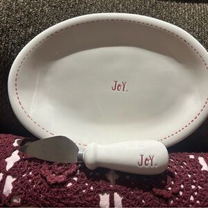 Rae Dunn White and Red Cheese Plate with Spreader